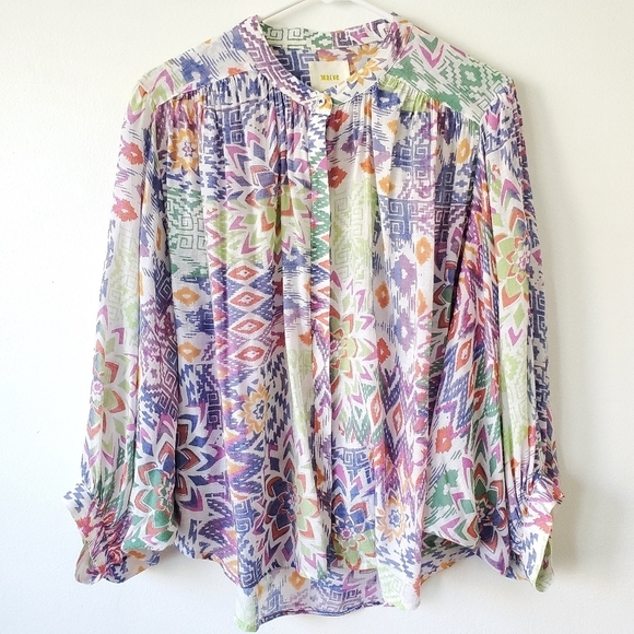 Anthropologie Maeve Bryanna Aztec Tribal Boho Shirt Top Size Large - Picture 3 of 16